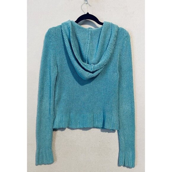 Aeropostale Sweater Womens Large Aqua Blue Chenille Ribbed Hooded Y2K Skater - Picture 3 of 6